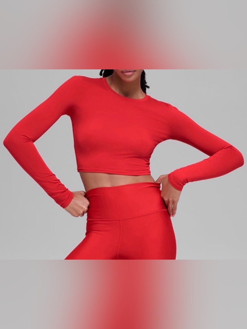 ALO YOGA Alosoft Crop Finesse Long Sleeve-Bright Red/ Size Small